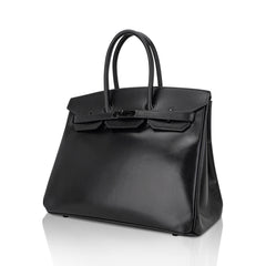 Birkin Limited Edition So Black 35 Bag Box Leather and Black Hardware