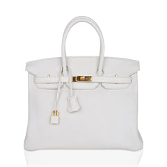Birkin 35 Bag White Gold Hardware Clemence Leather New