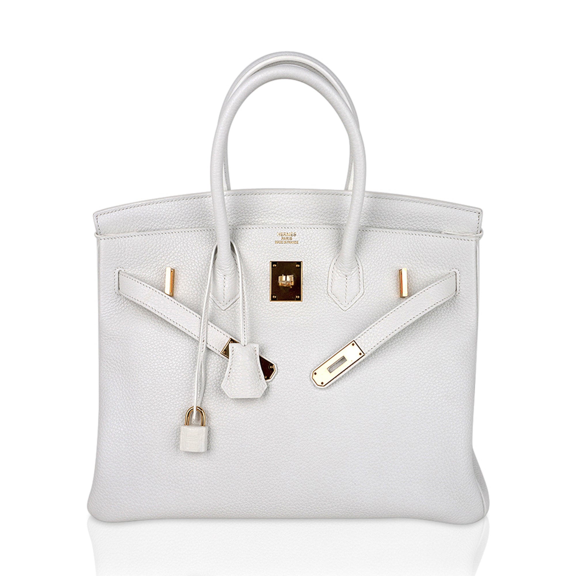 Birkin 35 Bag White Gold Hardware Clemence Leather New