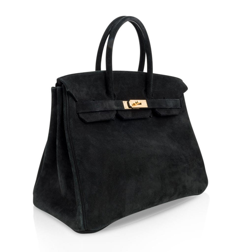 Birkin 35 Bag Black Doblis Suede Gold Hardware Limited Edition