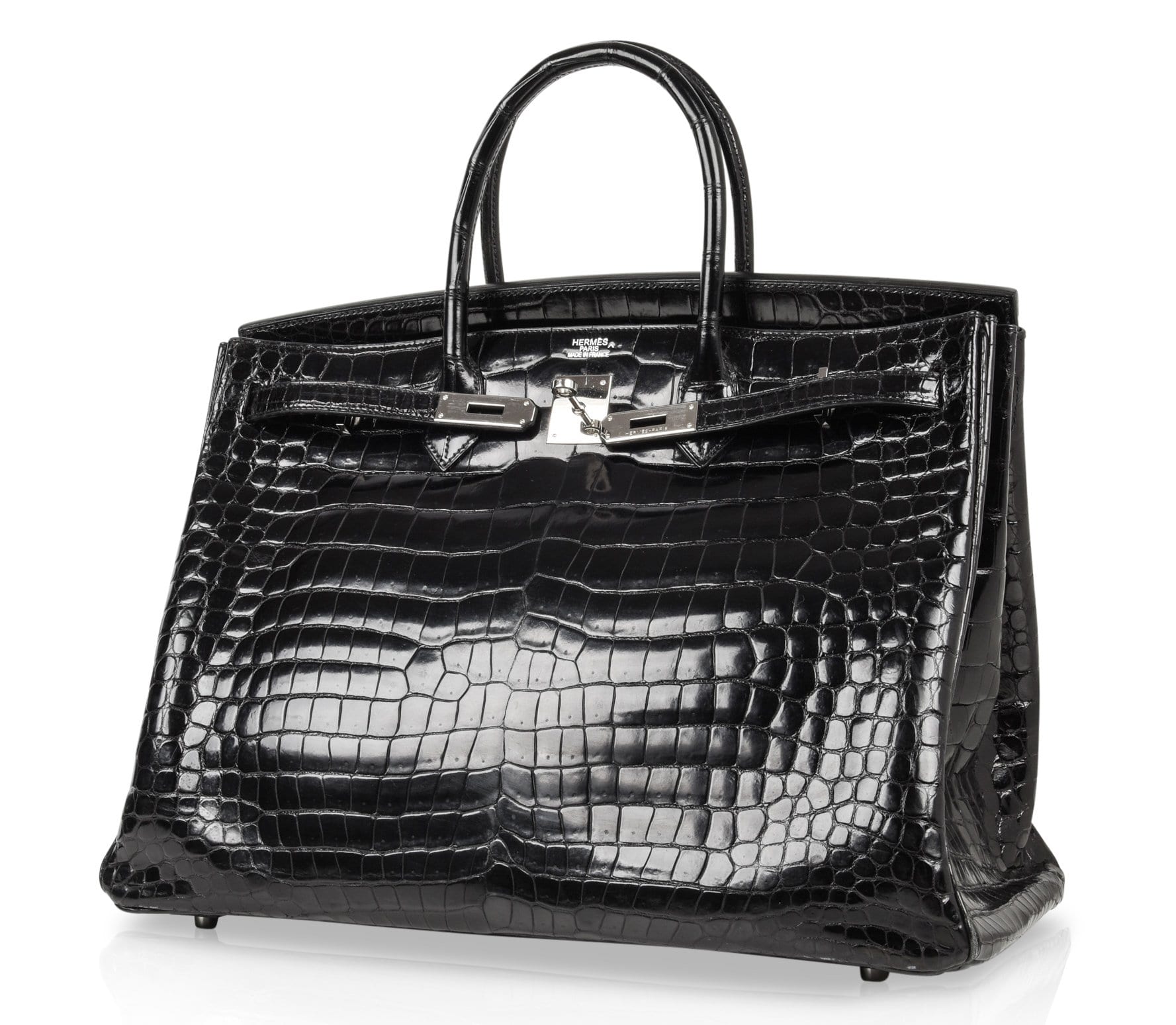 Birkin 40 Bag Black Porosus Crocodile Palladium
