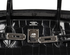Birkin 40 Bag Black Porosus Crocodile Palladium