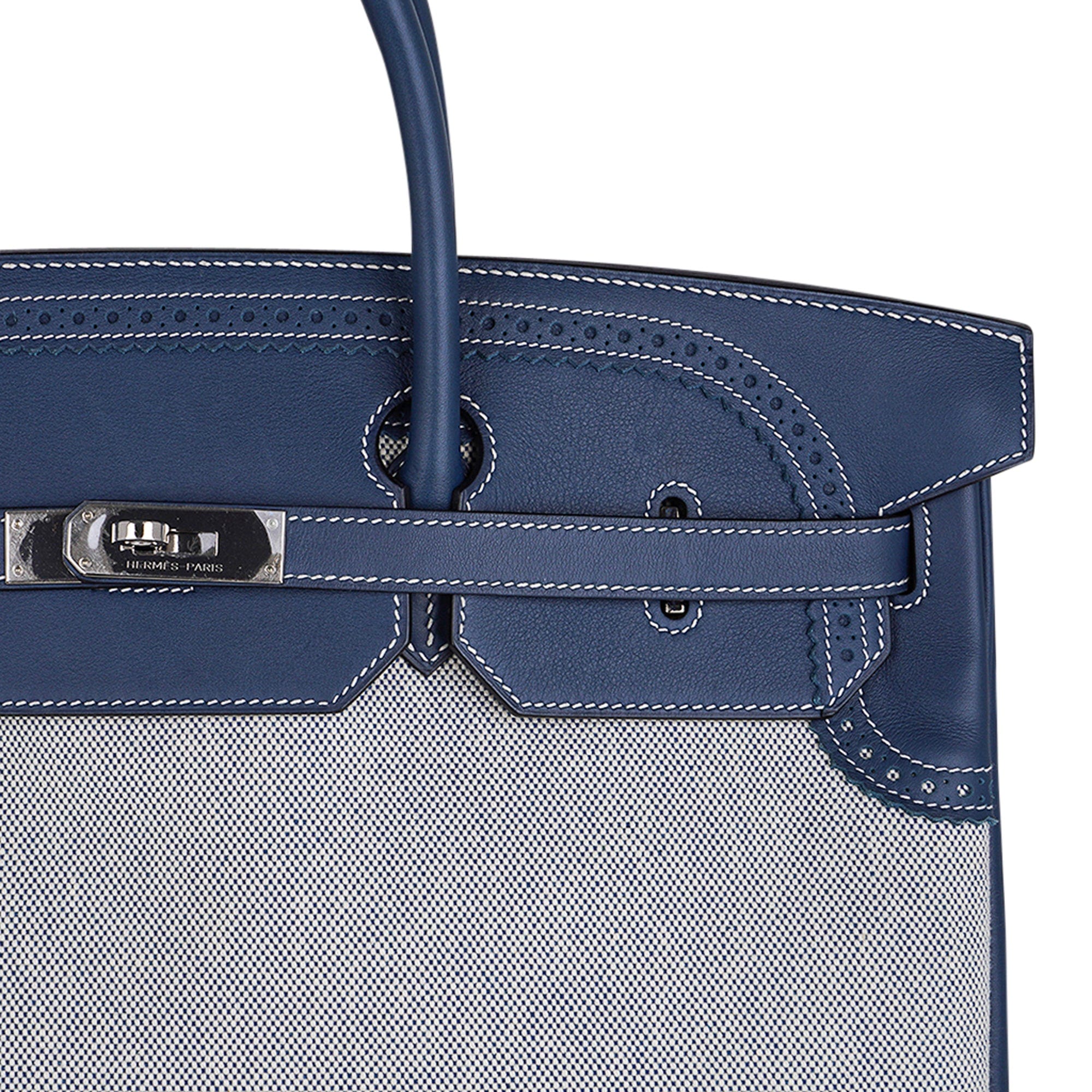 Birkin Limited Edition 40 Ghillies Bag Blue de Prusse Blue Toile with Palladium Hardware