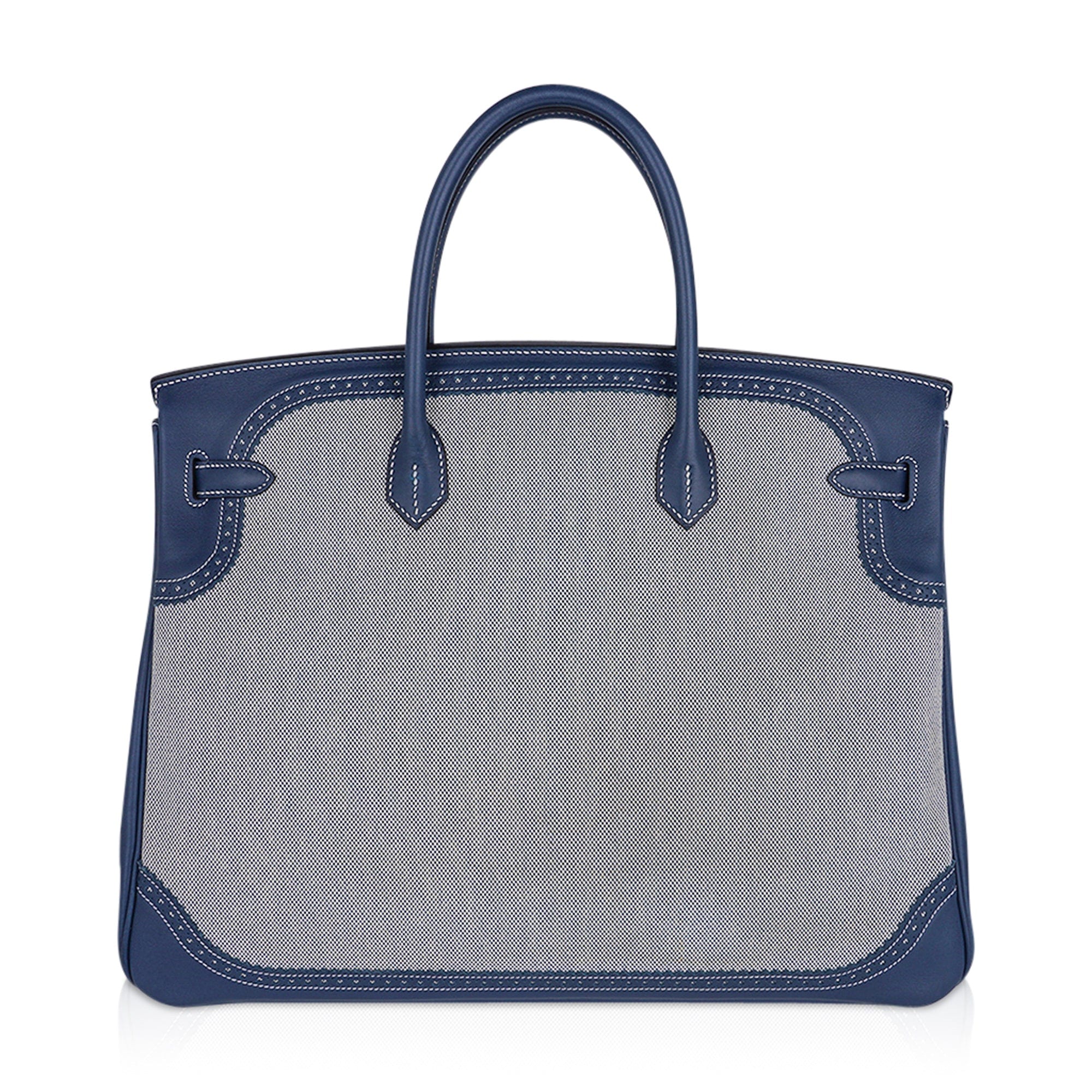 Birkin Limited Edition 40 Ghillies Bag Blue de Prusse Blue Toile with Palladium Hardware