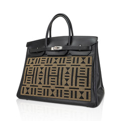 Limited Edition Vintage Horizons Birkin 40 Black Box Leather with Gold Embroidered Toile