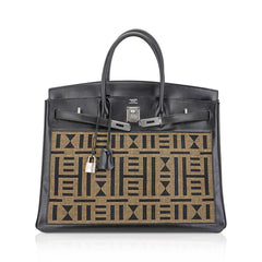 Limited Edition Vintage Horizons Birkin 40 Black Box Leather with Gold Embroidered Toile