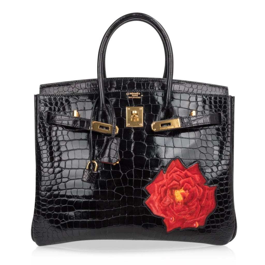 Limited Edition HSS Birkin 35 Black La Rosee Porosus Crocodile Bag Gold Hardware