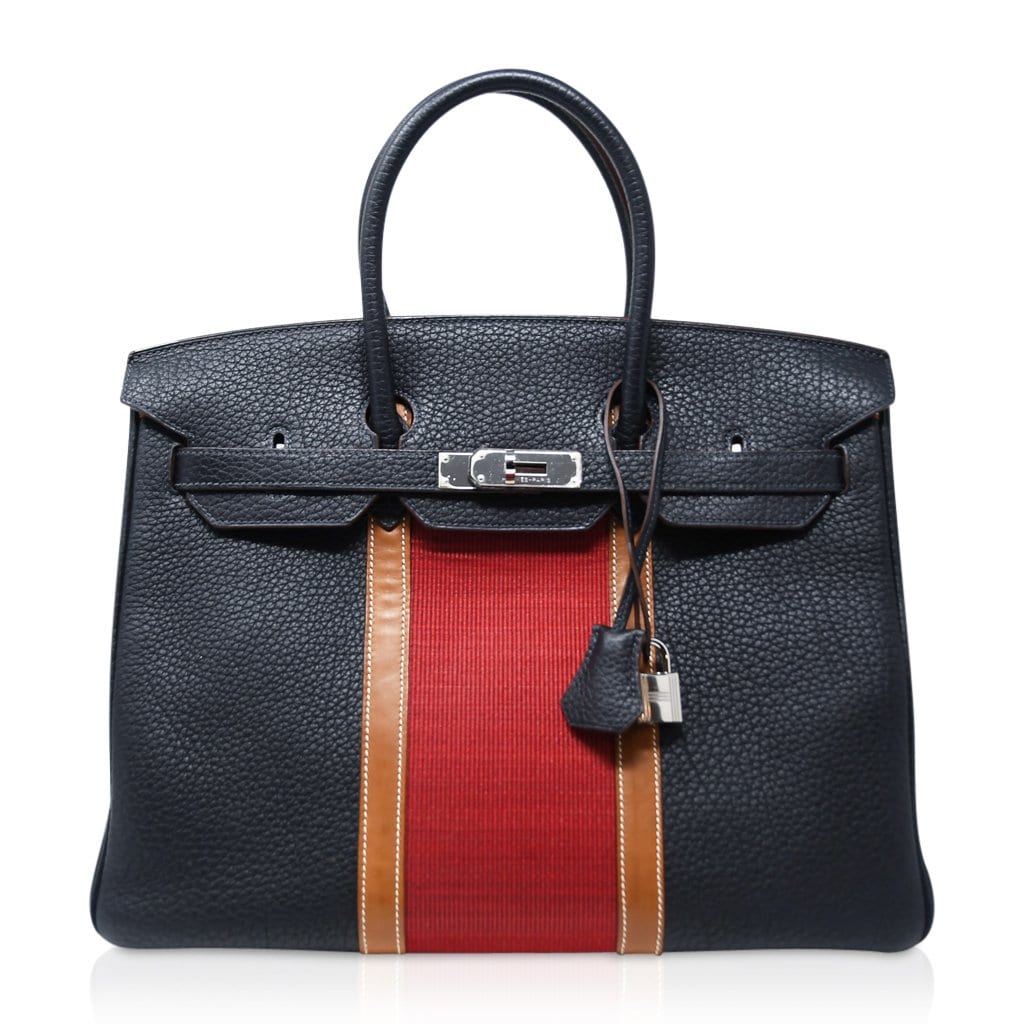 Club Birkin 35 Bag Blue Indigo / Fauve Barenia / Crinoline Fjord Palladium