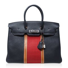 Club Birkin 35 Bag Blue Indigo / Fauve Barenia / Crinoline Fjord Palladium