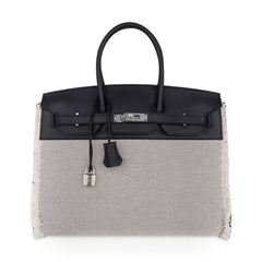 Birkin Fray Fray 35 Bag Black Swift Leather / Toile Limited Edition
