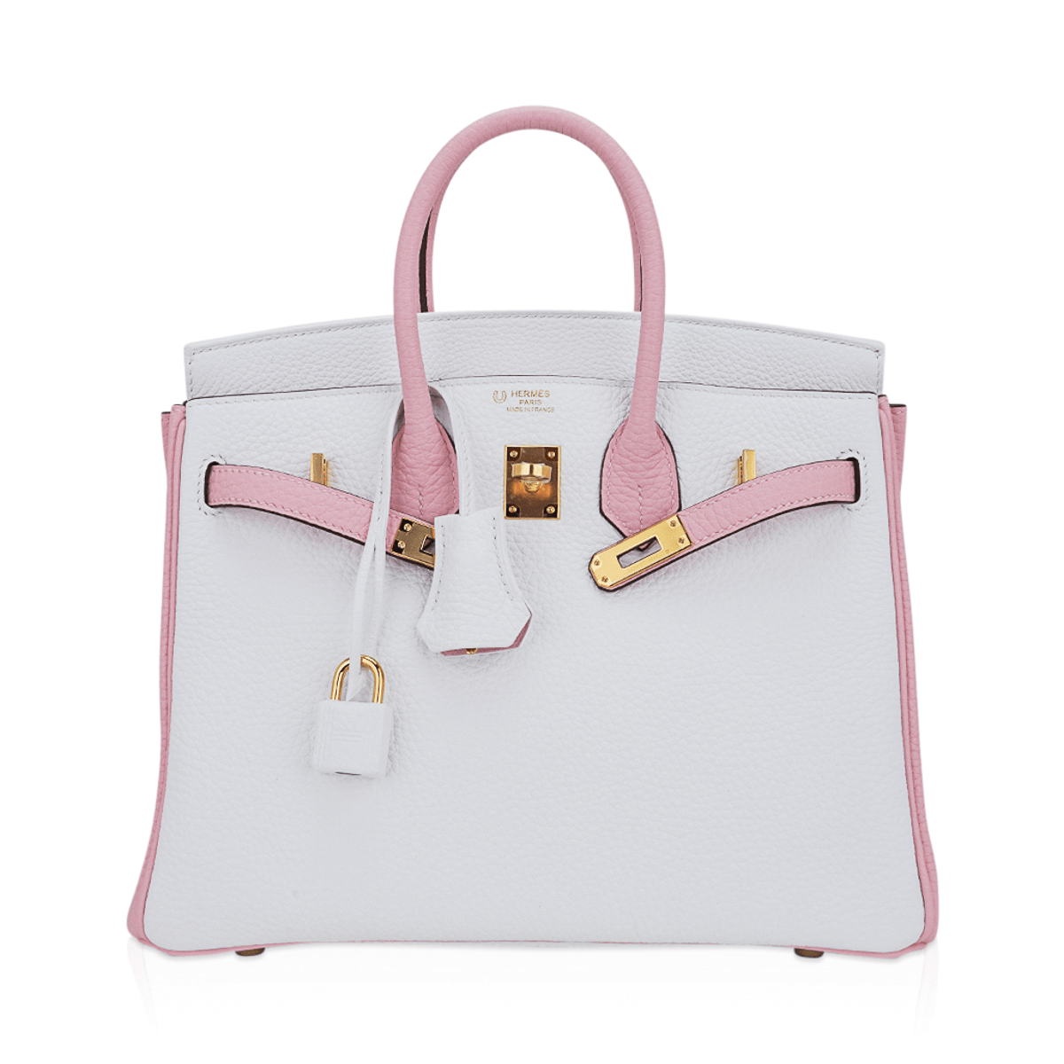 Special Order HSS Birkin 25 Bag Rose Sakura & White Clemence Leather Gold Hardware