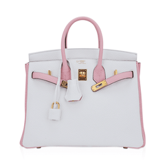Special Order HSS Birkin 25 Bag Rose Sakura & White Clemence Leather Gold Hardware