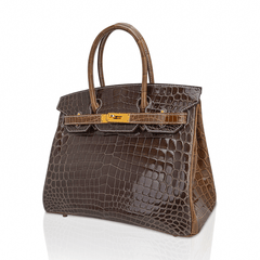 Special Order Birkin 30 HSS Bag Gris Elephant and Ficelle Crocodile with Gold Hardware