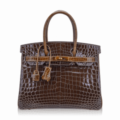 Special Order Birkin 30 HSS Bag Gris Elephant and Ficelle Crocodile with Gold Hardware