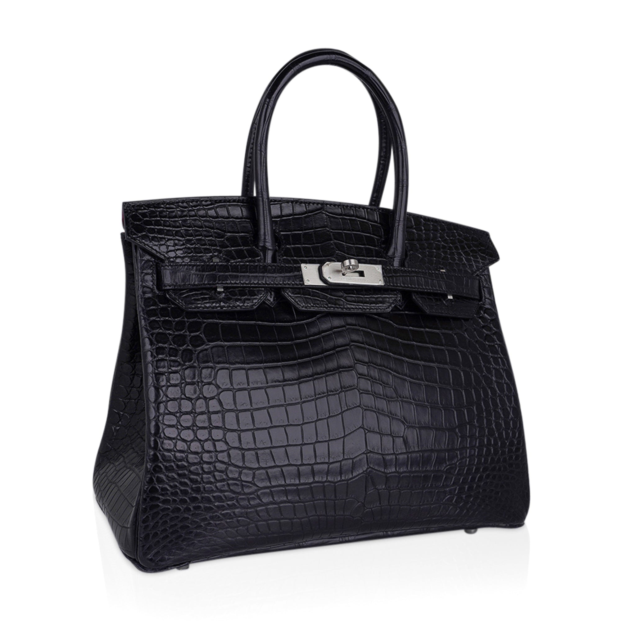 Birkin HSS 30 Matte Porosus Crocodile Black / Rose Pourpre Bag
