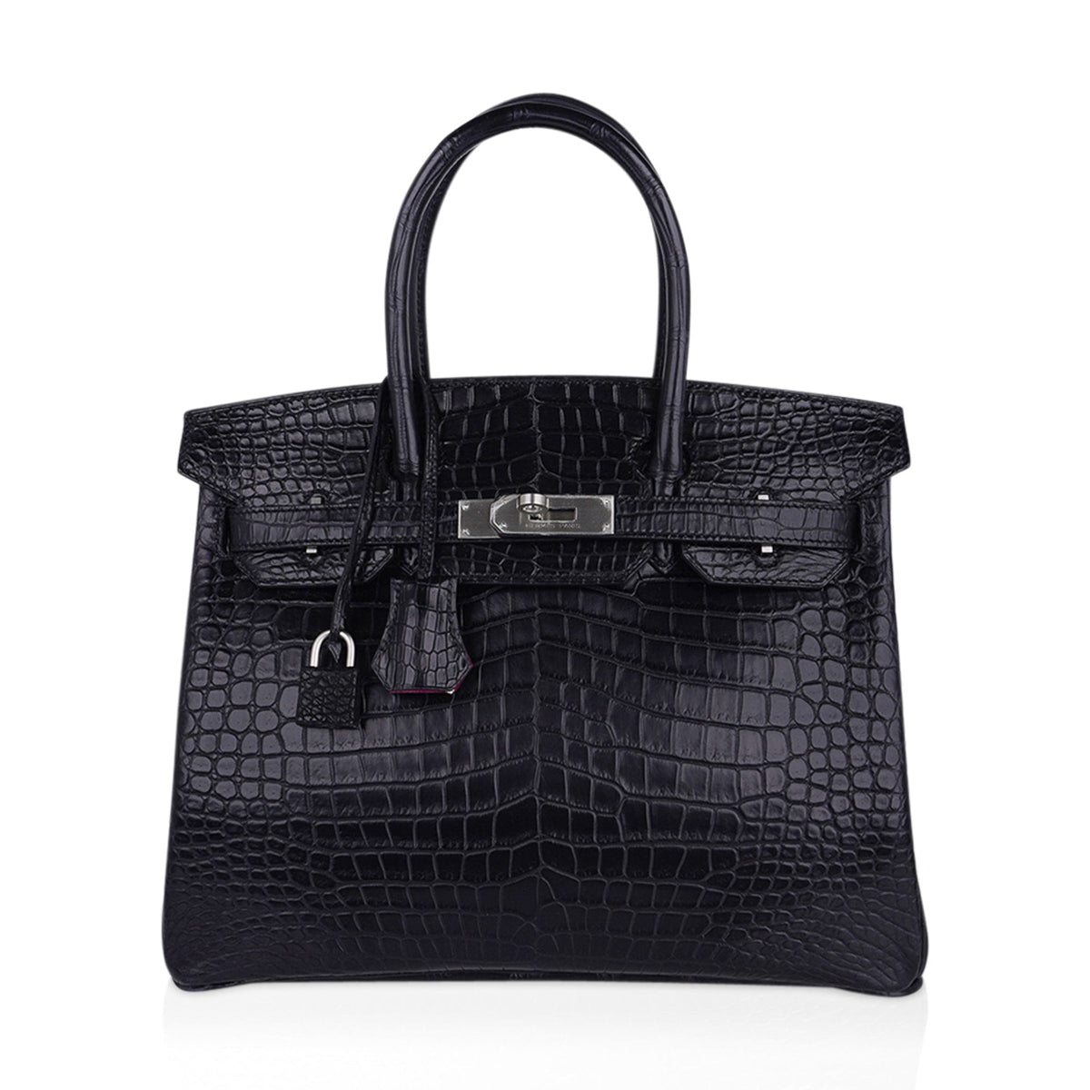 Birkin HSS 30 Matte Porosus Crocodile Black / Rose Pourpre Bag
