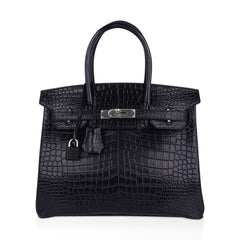Birkin HSS 30 Matte Porosus Crocodile Black / Rose Pourpre Bag