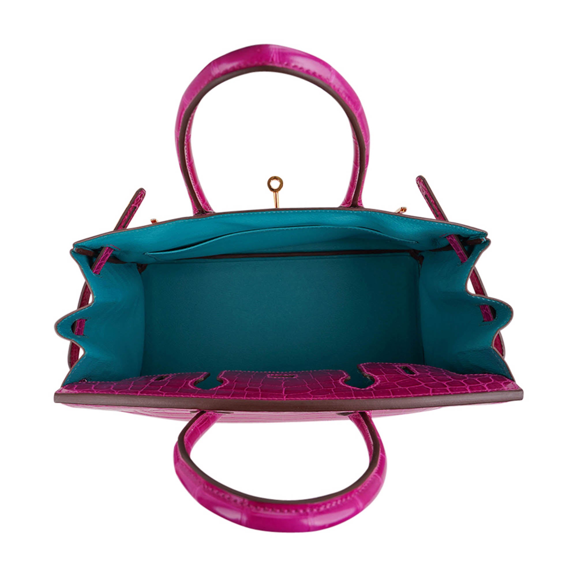 Special Order HSS Birkin 30 Bag Rose Scheherazade and Blue Paon Crocodile with Gold Hardware