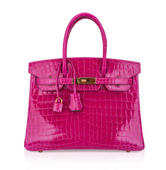 Special Order HSS Birkin 30 Bag Rose Scheherazade and Blue Paon Crocodile with Gold Hardware