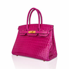 Special Order HSS Birkin 30 Bag Rose Scheherazade and Blue Paon Crocodile with Gold Hardware