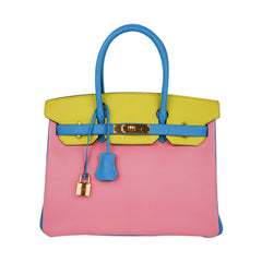 Birkin HSS 30 Bag Tri-Color Rose Confetti Bue Aztec Soufre Chevre