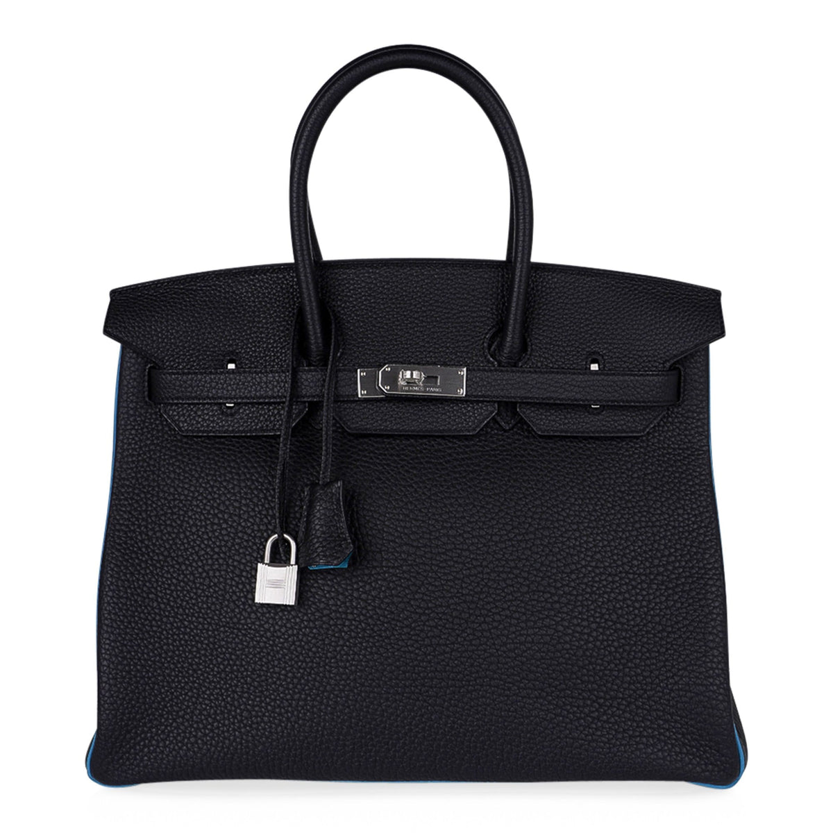 Special Order HSS Birkin 35 Bag Black Turquoise Togo Leather with Brushed Palladium Hardware