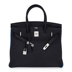 Special Order HSS Birkin 35 Bag Black Turquoise Togo Leather with Brushed Palladium Hardware