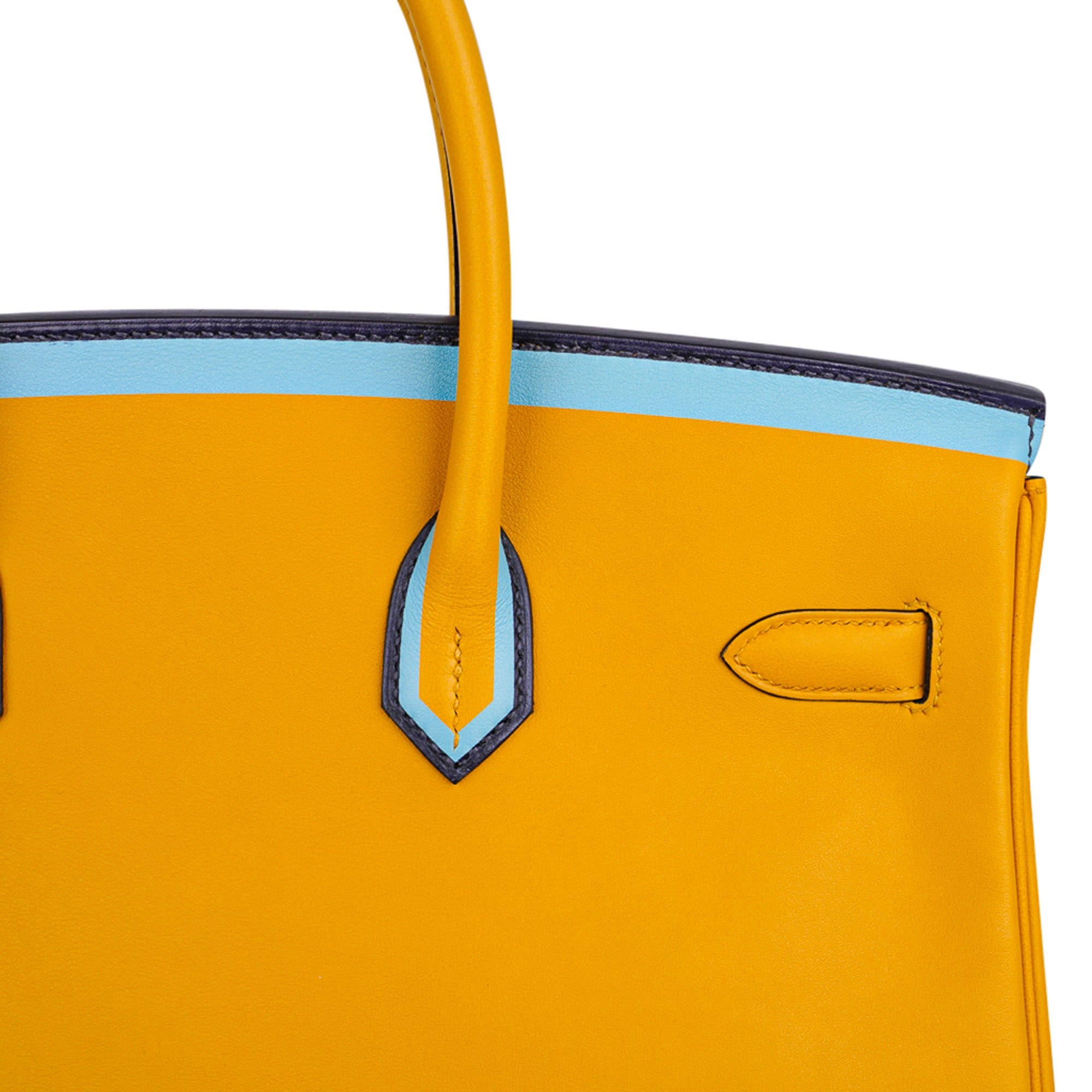 Birkin 35 Bag Jaune Ambre Blue Indigo Blue Celeste Limited Edition New