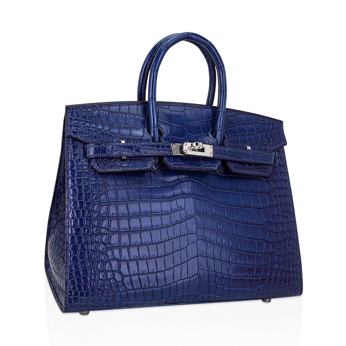 Limited Edition Birkin 25 Bag Sellier Indigo Aizome Porosus Crocodile with Palladium Hardware