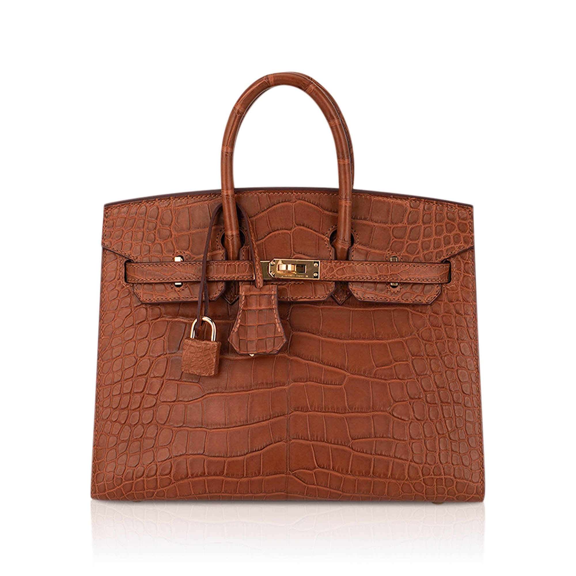 Birkin Sellier 25 Bag Gold Matte Alligator with Gold Hardware
