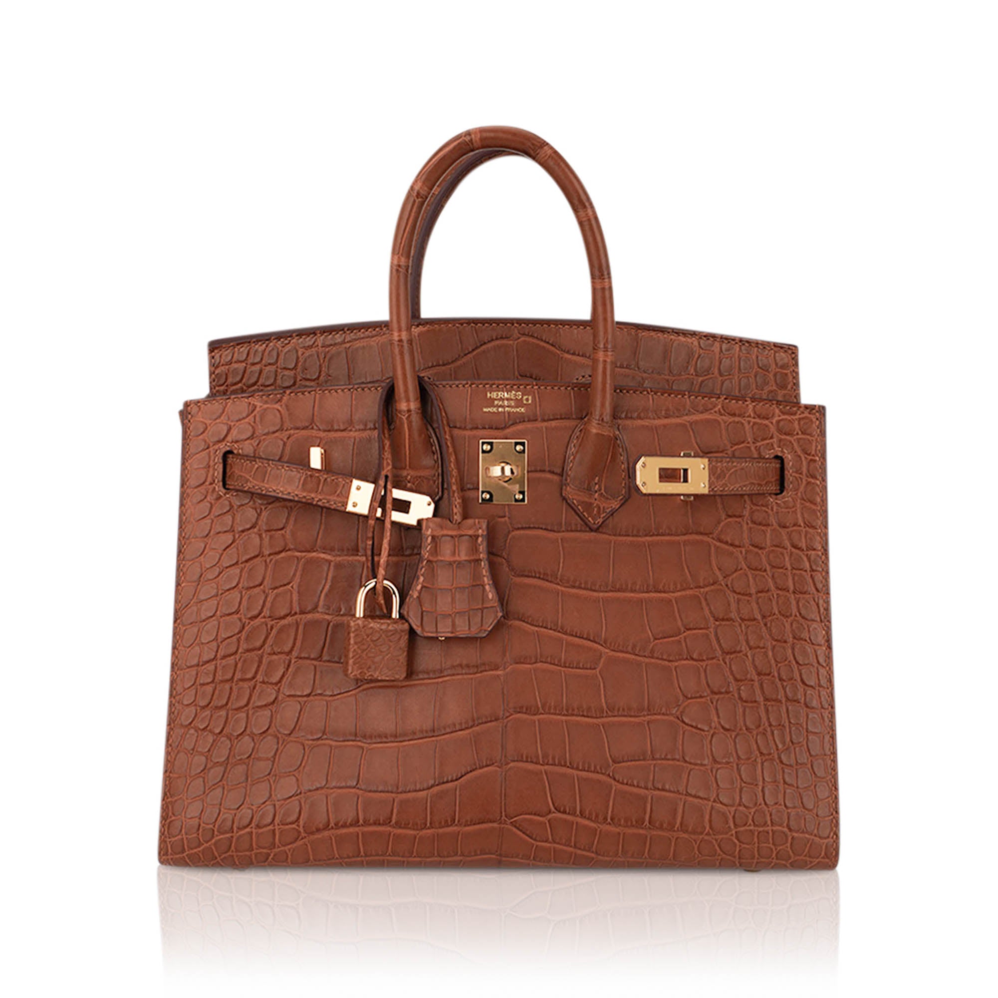 Birkin Sellier 25 Bag Gold Matte Alligator with Gold Hardware