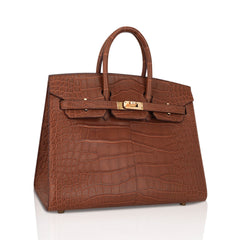 Birkin Sellier 25 Bag Gold Matte Alligator with Gold Hardware