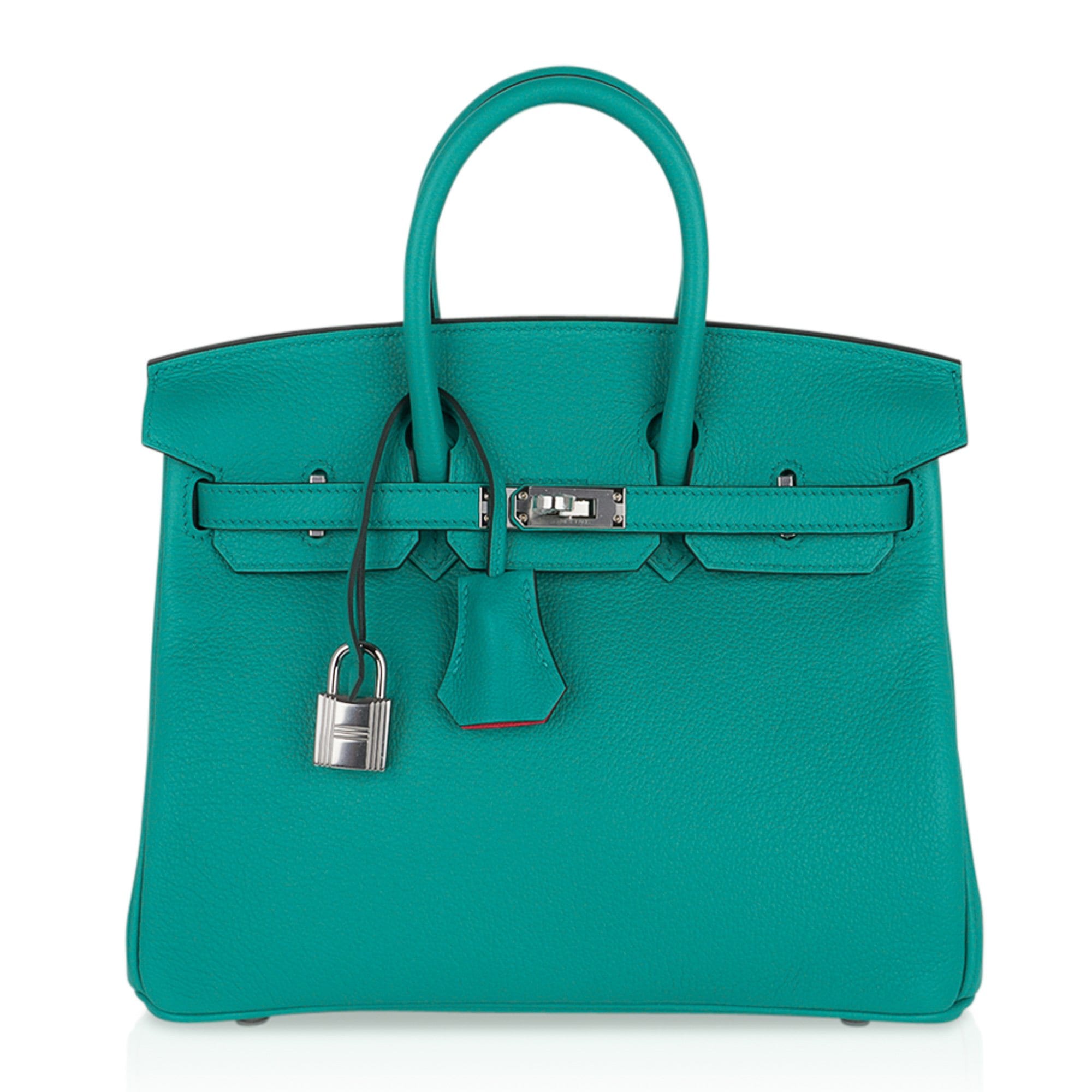 Verso Birkin 25 Bag Vert Verone & Rose Lipstick Novillo Leather with Palladium Hardware