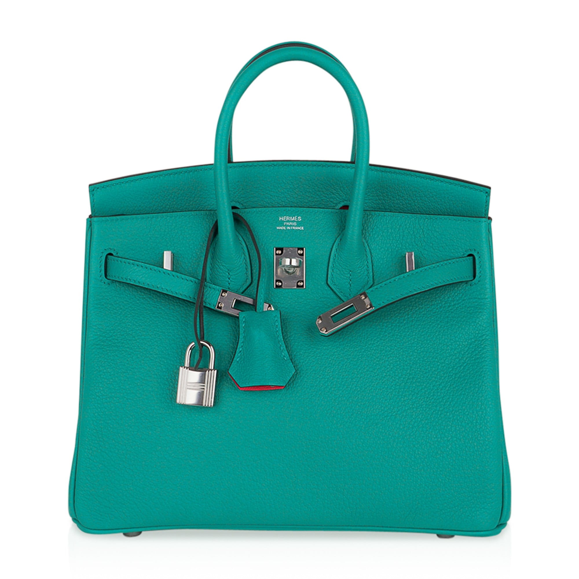 Verso Birkin 25 Bag Vert Verone & Rose Lipstick Novillo Leather with Palladium Hardware