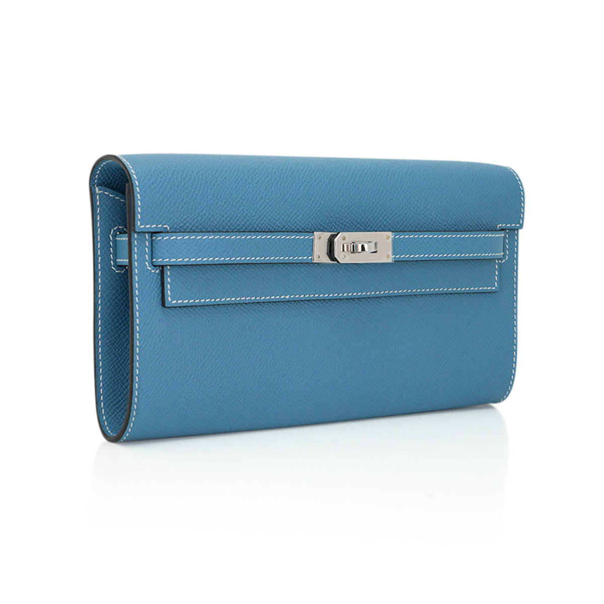 Kelly Classique To Go Wallet New Blue Jean Epsom with Palladium Hardware
