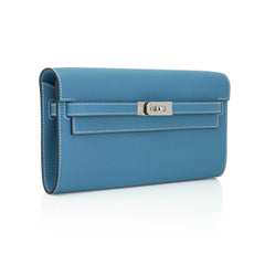 Kelly Classique To Go Wallet New Blue Jean Epsom with Palladium Hardware