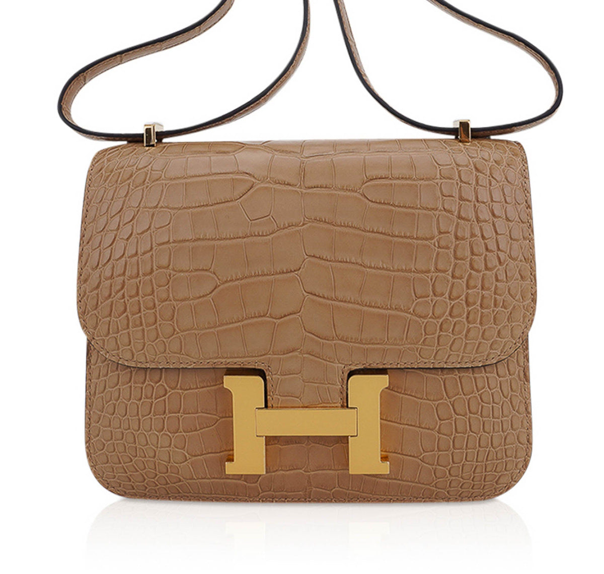 Mini Constance Bag 18 Chai Matte Alligator with Gold Hardware