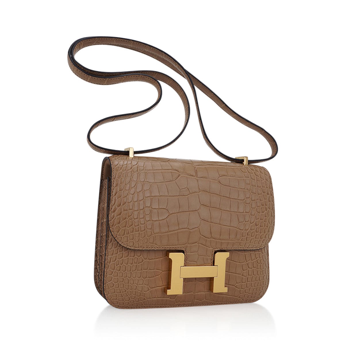 Mini Constance Bag 18 Chai Matte Alligator with Gold Hardware