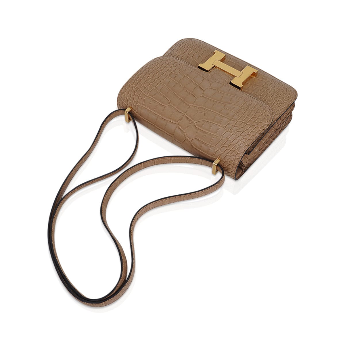 Mini Constance Bag 18 Chai Matte Alligator with Gold Hardware