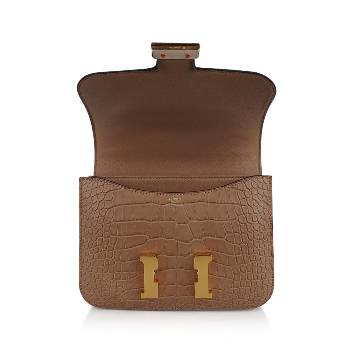 Mini Constance Bag 18 Chai Matte Alligator with Gold Hardware