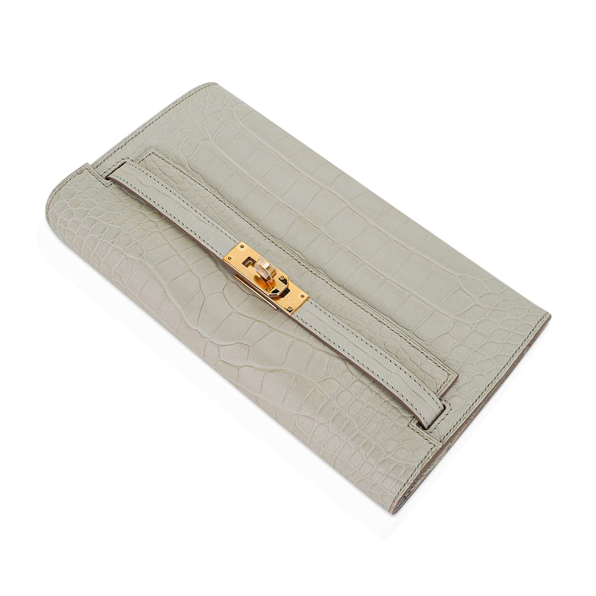 Kelly Classique To Go Wallet Beton Matte Alligator Gold Hardware