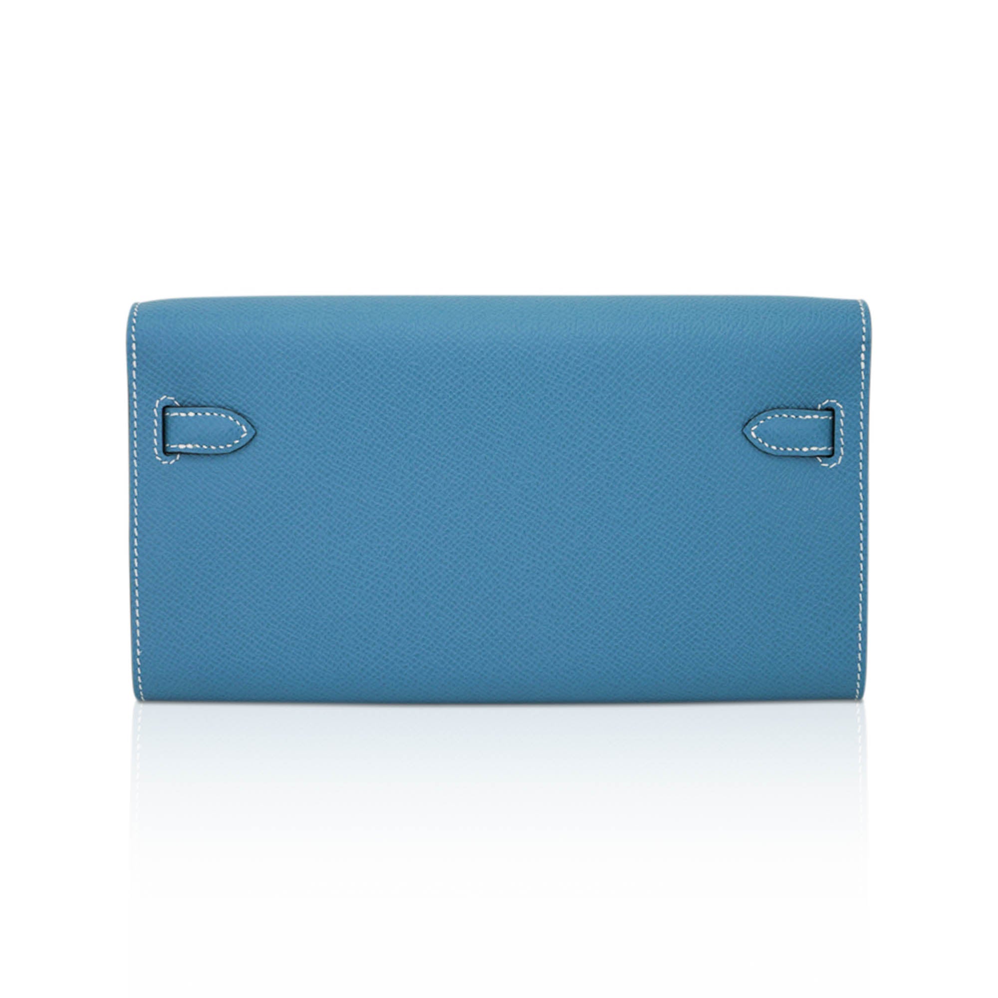 Kelly Classique To Go Wallet New Blue Jean Epsom with Palladium Hardware