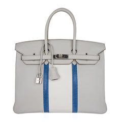 Limited Edition Club Birkin 35 Bag Gris Perle Blanc Clemence Leather with Palladium Hardware