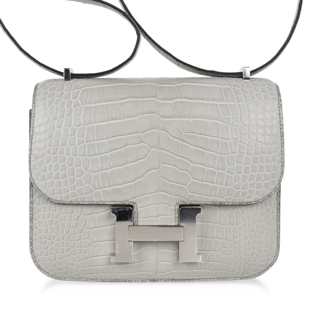 Mini Constance Bag 18 Gris Perle Matte Alligator with Palladium Hardware