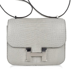 Mini Constance Bag 18 Gris Perle Matte Alligator with Palladium Hardware