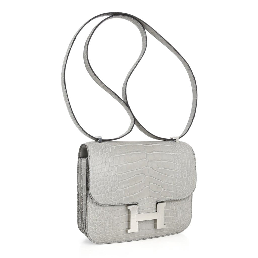 Mini Constance Bag 18 Gris Perle Matte Alligator with Palladium Hardware