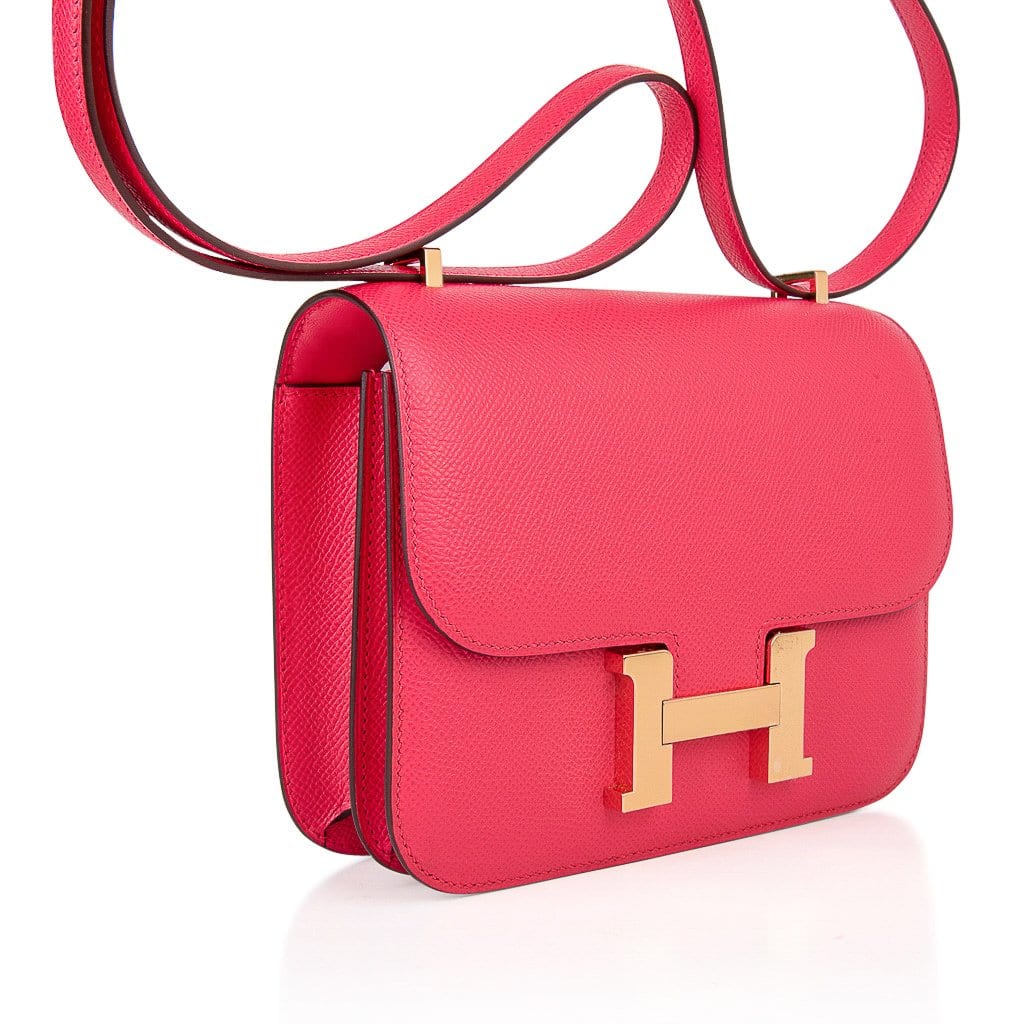 Mini Constance 18 Bag Rose Extreme Epsom Leather with Gold Hardware