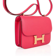 Mini Constance 18 Bag Rose Extreme Epsom Leather with Gold Hardware