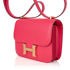 Mini Constance 18 Bag Rose Extreme Epsom Leather with Gold Hardware