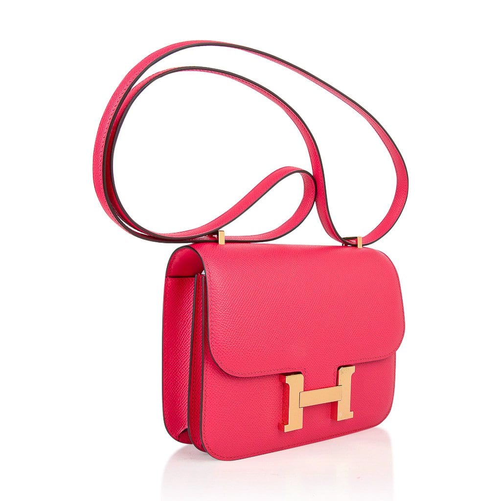 Mini Constance 18 Bag Rose Extreme Epsom Leather with Gold Hardware